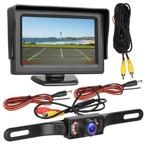 Backup Camera and Monitor Kit SAMFIWI 4.3 inch Foldable TFT LCD Monitor and Completely Waterproof Star Light Night Vision Rear/Front View Camera for Car Vans RV Camper Pickup Truck SUV 